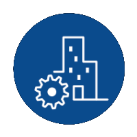 icon of a gear in front of a building