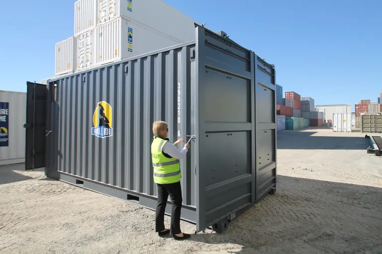 clean new shipping container in yard
