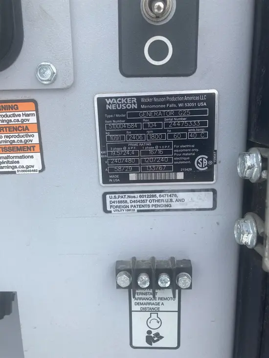 2019 Wacker Neuson G25 T4F Diesel Generator