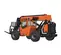 An orange and black JLG SkyTrak telehandler, model 6034, with an extended boom and forks, shown in a rear three-quarter view on a white background.