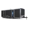 Black Satellite 15-station restroom trailer with doors open