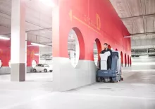 Scrubber in use parking lot
